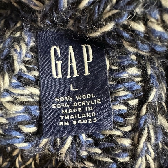 Vintage GAP chunky wool turtleneck sweater in marled blue and white knit Large - Picture 10 of 12
